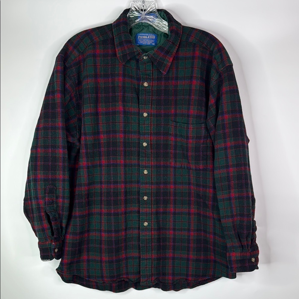 Vintage Pendleton Green Red Plaid Button Down Shirt Size XL